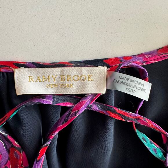 Ramy Brook Gessy 100% Silk Lace Up Neck Shadow Stripe Pink Multi Mini Dress XS - Picture 7 of 12